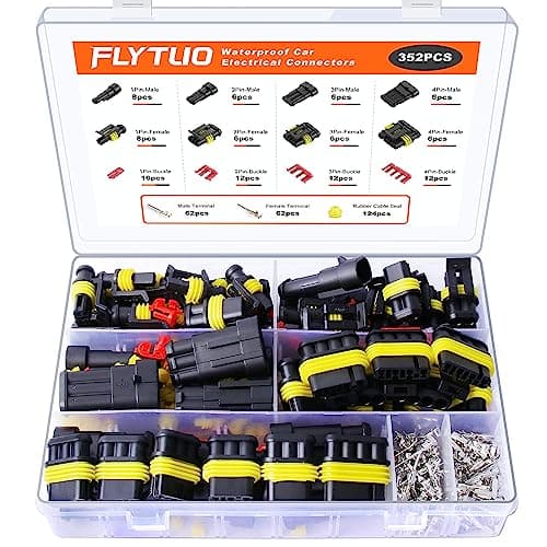 Image of Flytuo 352PCS Automotive Waterproof Car Electrical Wire Connectors Plug Kit, Total 26 Sets Including 1/2/3/4 Pin Male and Female Connectors for Motorcycle, Truck, Car, Boats, Scooter