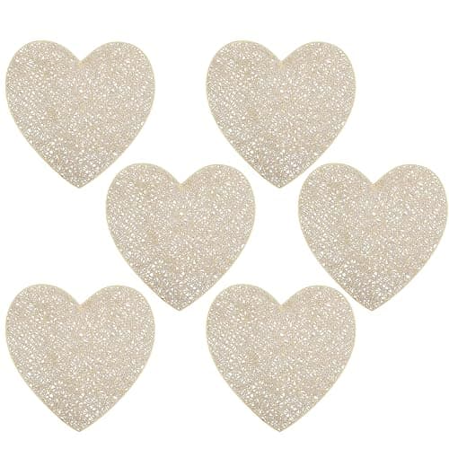 Image of 6 Pack Gold Coasters with Heart Geometric Pattern, Durable Round Cup Mats for Hot & Cold Beverages, Elegant Drink Coaster Set for Table Protection – Great for Coffee Bar Kitchen Office Use (6)