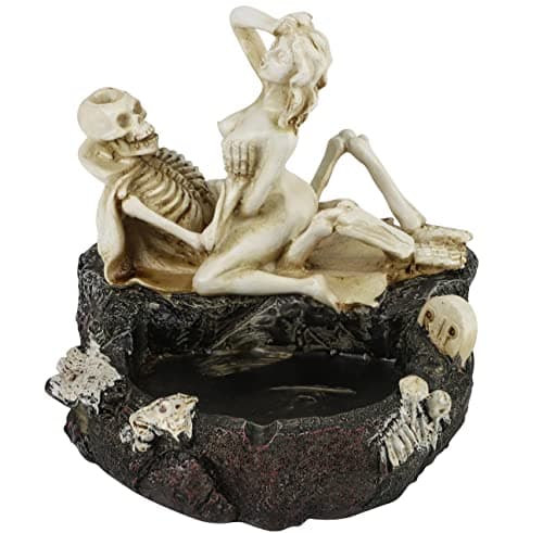 Image of QCHOMEE Skull Ornament Resin Skull Head Novelty Halloween Ornaments Party Home Desktop Decoration Skull Props Gift for Halloween Statue Skull Figurine Collection (Sexy Skull Ashtray)