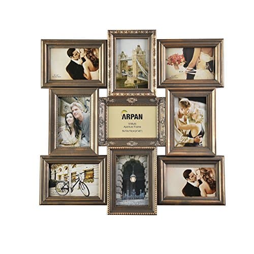 Image of ARPAN Vintage Gold Multi Aperture Picture Photo Frame, Holds 9 x 6x4'' Photos, Best Gifting Frame, Family Frame