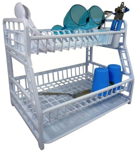 Image of White Plastic 2 Tier Dish Cutlery Drainer Rack