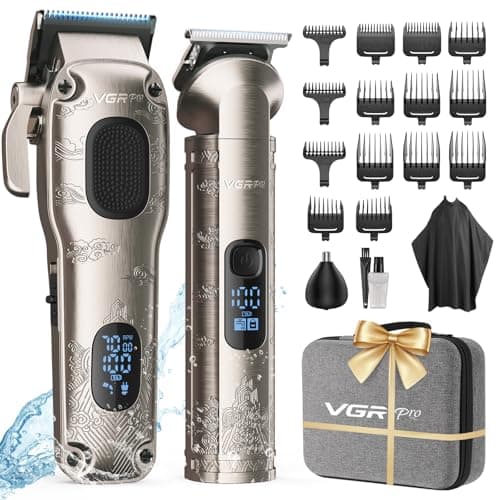 Image of VGRPRO Hair Clippers Men Professional, Mens Clippers and Trimmers Set, USB Rechargeable Cordless Hair Clippers for Hair Cutting, Electric T-Blade Hair Trimmer for Men with Package Case (Silver)