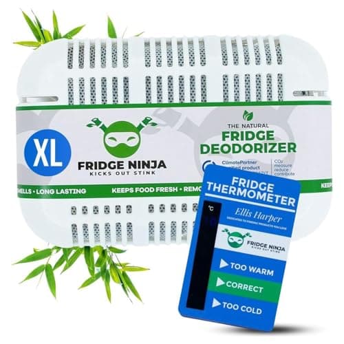 Image of Fridge Ninja Fridge Deodoriser and Freshener - Unscented Natural Activated Charcoal, Lasts Up to 12 Months, Odour Eliminator, Smell Remover & Scent Absorber, Fridge Accessories for Freshness - XL Size