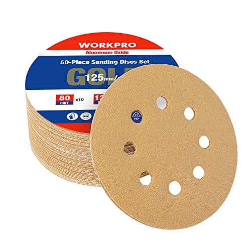 Image of WORKPRO 50Pcs Sanding Discs 125mm, 80 120 240 Mixed Grits Hook and Loop Sandpaper, 3 Times Stronger Orbital Sander Discs with 8 Holes, Ideal for Grinding, Polishing and Rust Removal