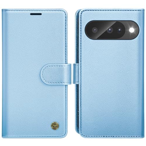 Image of AIMOYU for Google Pixel 10/10 Pro Case, Flip Wallet Leather Phone Cover with [4 Card Slots] [Kickstand] [RFID Blocking] Magnetic Protective Shockproof Cover for Pixel 10/10 Pro Case - Sky Blue