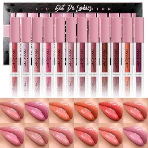 Image of LANGMANNI 12Pcs Lip gloss Collection Makeup Set,Shiny Smooth Soft Liquid Lip Glosses Lip Stain With Rich Varied Colors For Girls And Women Makeup(Color-B)