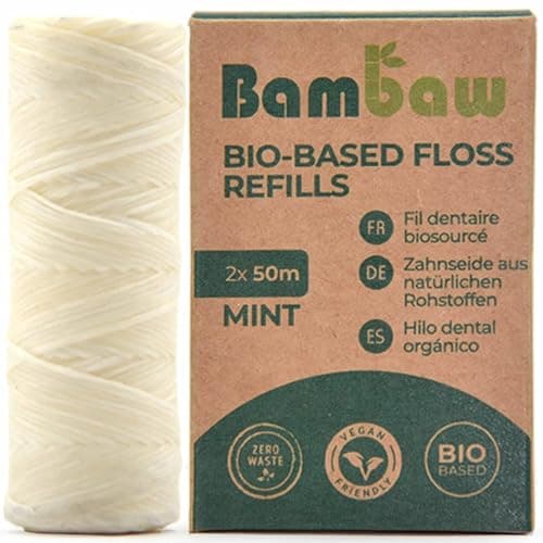 Image of Bambaw Dental Floss | Mint Green Floss | Candelilla Wax | Zero Waste Dental Floss | Refillable Box (Vegan Floss - 2 Refills)