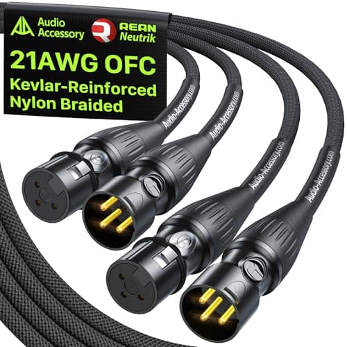 Image of AA AUDIO ACCESSORY XLR Cable 3M 2Pack, Kevlar-Reinforced Nylon Braided Microphone Lead, Gold-Plated Neutrik REAN Connector, Balanced Male to Female Mic Lead for Shure/RØDE/Roland Mic,Amp,Mixer,Speaker