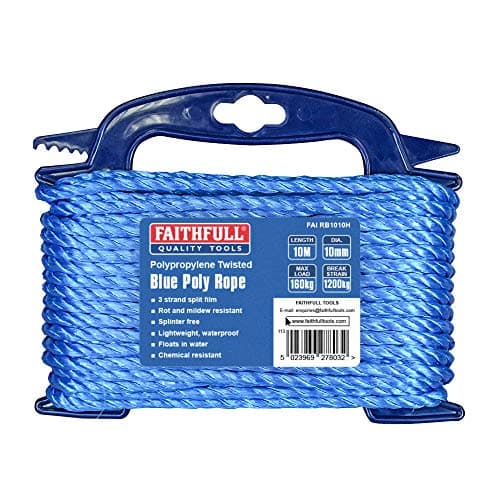 Image of Faithfull FAIRB1010H Blue Twisted Poly Rope 10mm Dia x 10M 160kg Max Load, Breaking Strain 1200kg