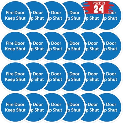 Image of RDLCAR Fire Door Keep Shut Signs Pack of 24 Strong Self-Adhesive Vinyl Safety Compliance 110mm x 220mm Fire Door Alerts Signage