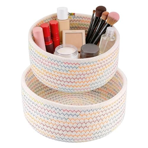 Image of M.J COMFY-LIFE Cotton Rope Storage Baskets 2 Pack, Woven Toy Storage Organizer Bins, Large & Small Storage Baskets Set for Cosmetics , Books, Toys, stationery, Living Room, Closet Organization