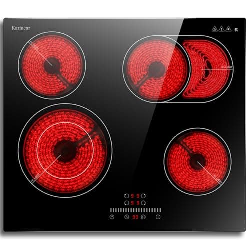 Image of Karinear Ceramic Hob, Built-in Electric Hobs 59 cm with Oval Zone for Grill Pan Slide Control,Up to 99min Timer with Safe Lock,Pause, Heat Indicator Auto Shut-off Black Glass