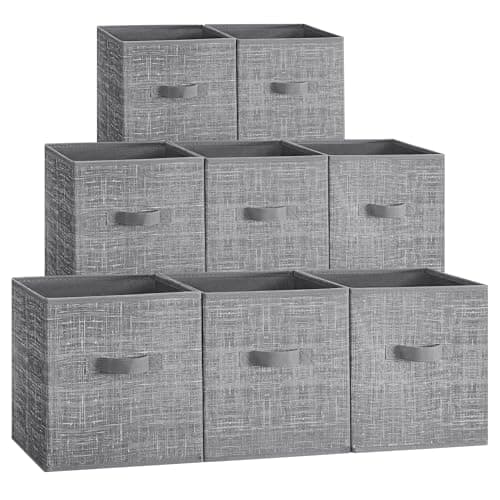 Image of SONGMICS Storage Cubes, 26 cm Non-Woven Fabric Bins with Double Handles, Set of 8, Wardrobe Organisers for Shelves, Foldable, for Clothes, Cattail Grey ROB826G01