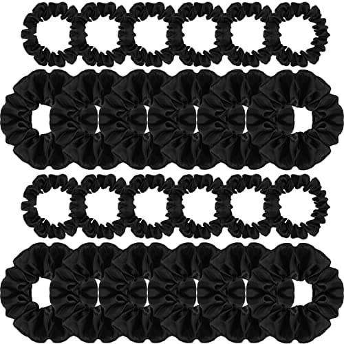 Image of Lusofie 24Pcs Black Satin Scrunchies Elastic Silk Scrunchies Satin Hair Scrunchies Hair Ties Hair Bands Ponytail Holder for Women Girls(2 Sizes)