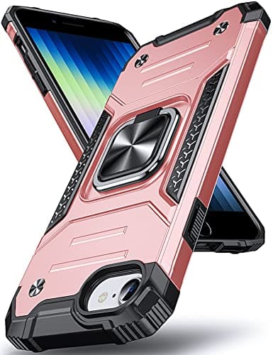 Image of DASFOND Designed for iPhone SE 2022/SE 2020 Case iPhone 8/7/6/6s, Military Grade Shockproof Protective Phone Case Cover with Enhanced Metal Ring Kickstand [Support Magnet Mount], Rose Gold