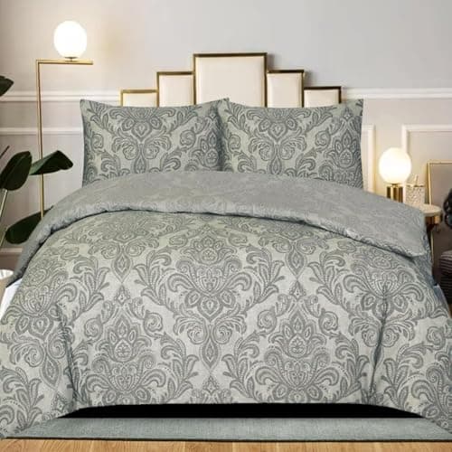 Image of B&B Duvet Cover Set Super King Size, 100% Rich Cotton Comforter Cover Bedding Sets - Soft, Thick Anti-Allergy Printed Quilt Covers with 2 Pillow Shams (Damask Grey)