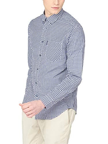 Image of Ben Sherman Men's Ls Signature Gingham Slim Fit Checkered Button Down Long Sleeve Casual Shirt, Blue (Dark Blue 26), Large (Manufacturer Size: L)
