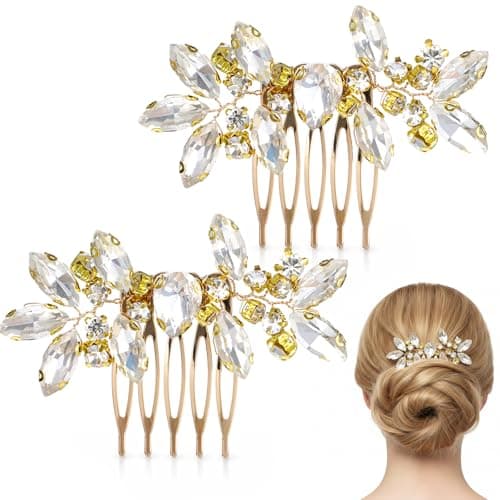Image of Bridal Gold Hair Comb, Bling Rhinestone Hairs Piece Bridal Wedding Hair Comb, Metal Glitter Crystal Decorative Side Combs Metal Bridals Hairs Accessories for Women Girls Bridesmaids (Gold)