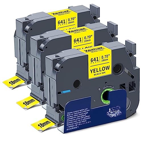 Image of 3X XemaX Compatible for Brother Label Printer Tape 18mm TZe-641 TZ-641 TZc-641 AZe-641 Label Tape for Brother P-Touch D400 P700 1830 D450 2100 E500VP D410 E550W P750W, Black on Yellow