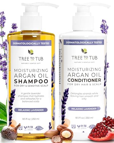 Image of Tree To Tub Hydrating Sulfate Free Shampoo and Conditioner Set for Dry Hair, Dry Scalp, Frizz - Moisturizing Argan Oil Shampoo and Conditioner for Women & Men w/Organic Aloe Vera All Natural Lavender