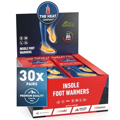 Image of THE HEAT COMPANY Insole Foot Warmers - 30 Pairs - EXTRA WARM - 8 Hours of Warmth - Instant Heat - Air Activated - Purely Natural - X-Large Size: 9.5-11.5