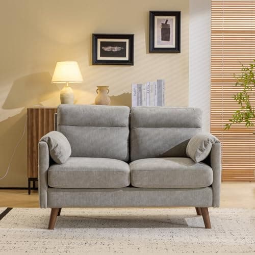 Image of Bonnlo Fabric 2 seater sofa,Small Modern Couch with Soft Cushion,Tapered Legs and Side Pocket Storage,Compact Loveseat with Deep Seat Perfect for Living Room,Bedroom,Office,Dorm,Light Grey