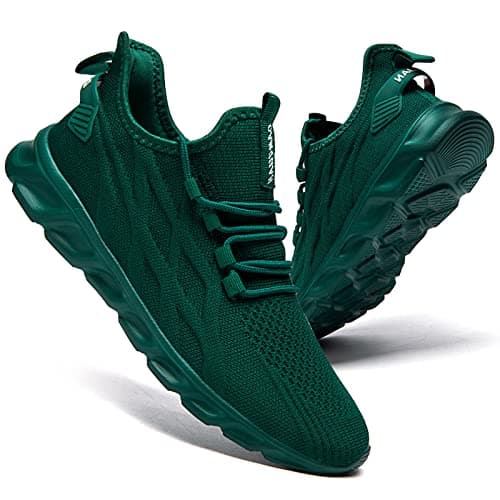 Image of CAIQDM Mens Trainers Running Shoes Leisure Sneakers Mesh Walking Gym Tennis Shoes Lightweight Breathable Sports Outdoor Fitness Jogging Dark Green 9.5 UK