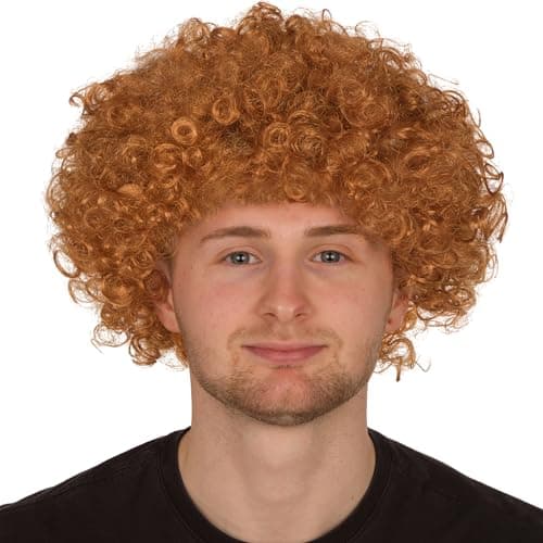 Image of Mens Afro Wig - Fun Curly Hair Coloured Afro Wigs Fancy Dress Accessories for 70s Disco Costume - Curly Synthetic Hair for 80s Fancy Dress Men and Women