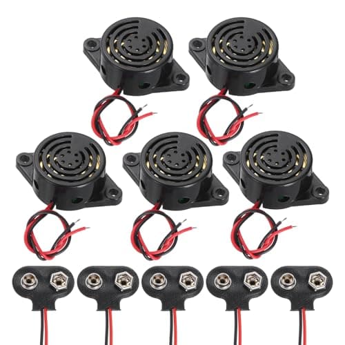 Image of sourcing map 5Pcs DC3-24V 100dB 3100Hz Electronic Piezo Buzzer Alarm Sounder Active Continuous Beep Sound with 9V t Type Battery Connector for Motorcycle Golf Car t Vehicles Car Alarm, Black