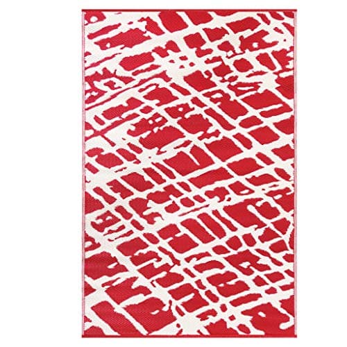 Image of LEDSA MART Indoor/Outdoor Reversible Plastic Rug | Perfect for Patio, Decking, Terrace, Balcony, Hall, Kitchen, Garden, Picnic | UV, Stain And Water Resistant | (Red & White, 120x180cm)
