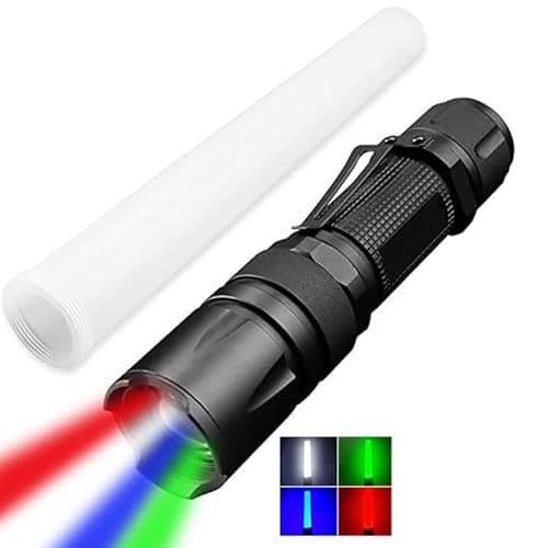 Image of POCKETMAN LED Torch 4 Colours Green, Blue, White, Red Light, 4 in 1 Multifunctional Hand Lamps, 5 Modes, Waterproof Zoomable with Shade for Daily, Outdoor, Hiking, Emergency