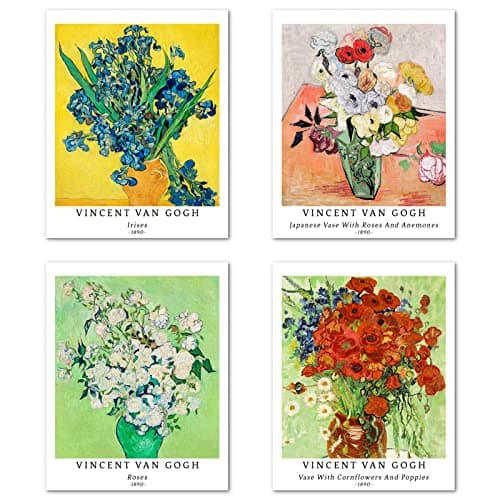 Image of Berkin Arts Wall Art Unframed Prints Giclee Art Paper Set of 4, 8x10 inch Flower Artwork, College DecorationBotanical Plant Colorful Elegant Floral Vase Unique Present Vincent Van Gogh Posters
