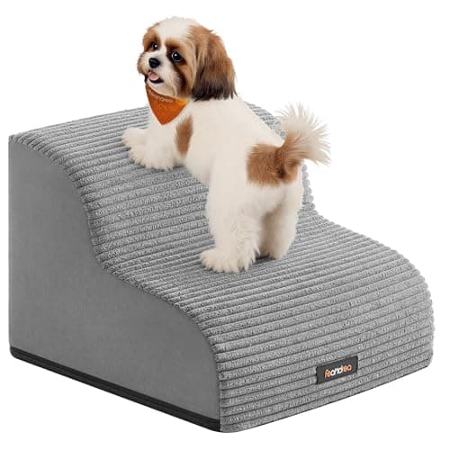 Image of Feandrea 2-Step Dog Stairs, Dog Steps for Bed, Sofa, Waterproof Pet Stairs with Anti-Slip Designs, Gentle Slope, Removable Washable Cover, Handle, Dove Grey PPS002G01