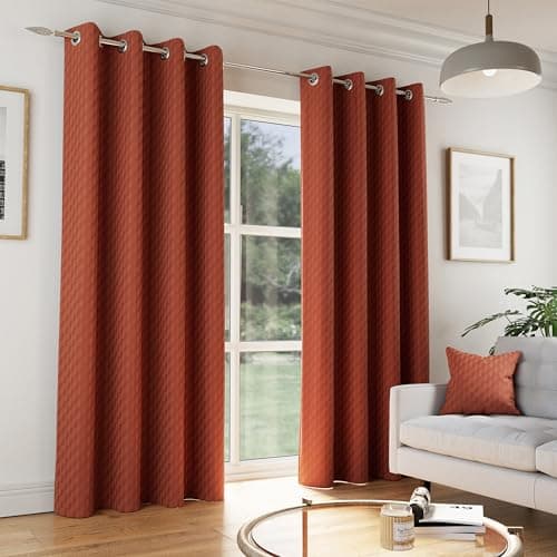 Image of Enhanced Living Tokyo Soft Velvet Eyelet Orange Curtains for Living Room - 90x90 inch (229x229cm) - Noise Reducing, Thermal Curtains for Bedroom - 2 x Curtain Panels