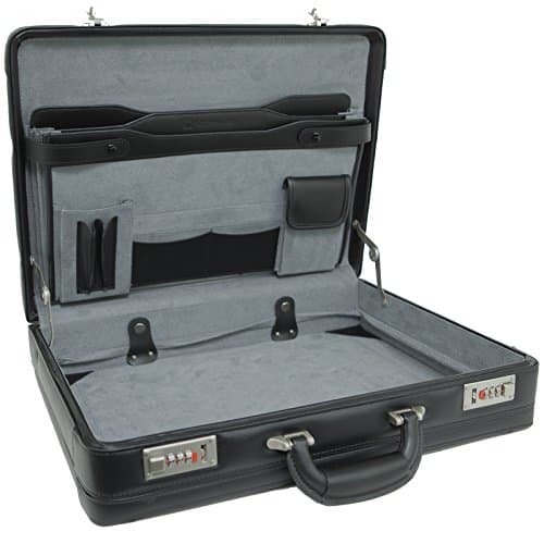 Image of Alpine Swiss Mens Expandable Leather Attache Briefcase Dual Combination Locks
