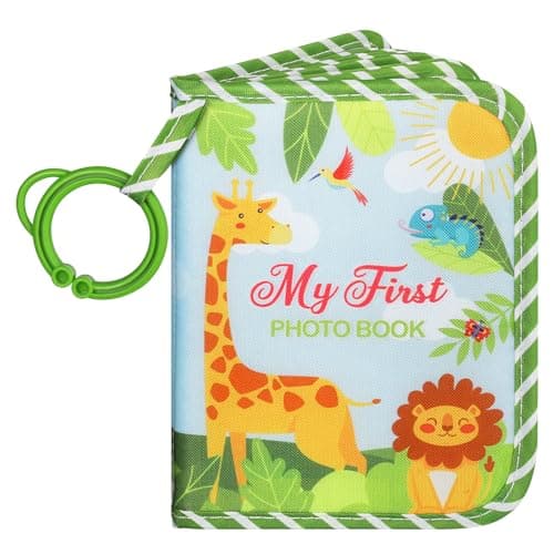 Image of Lanpn Baby Photo Album Holds 17 6x4 Pictures, My First Soft Cloth Family Photo Book with Name Card Name Tag Stickers, Fabric Kid Memory Keepsake Gift for Baby Shower Newborn Toddler Boy Girl (Animal)