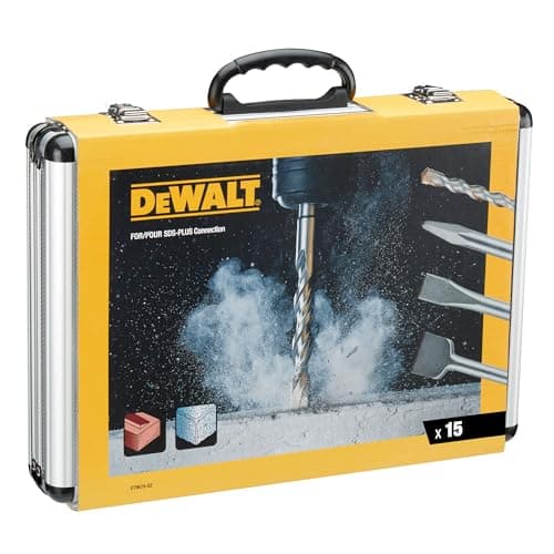 Image of DeWalt Chisel and Drill Set, 15 Pieces SDS Plus: 4 x Flat chisels, 1 x Pointed Chisel, 10 x SDS Plus high Performance Drill bits, Including 1 x Aluminium case, DT9679