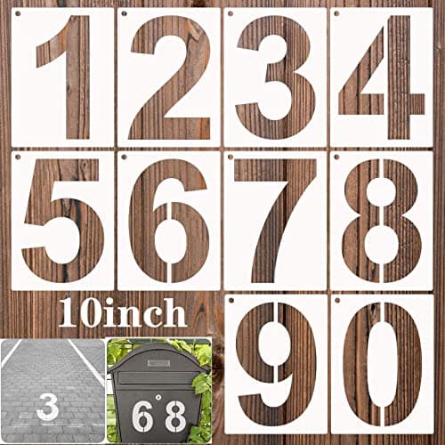 Image of BTORER 10inch 0 to 9 Large Number Stencils Set, 10Pcs Reusable Curb Address Number Stencils for DIY Projects
