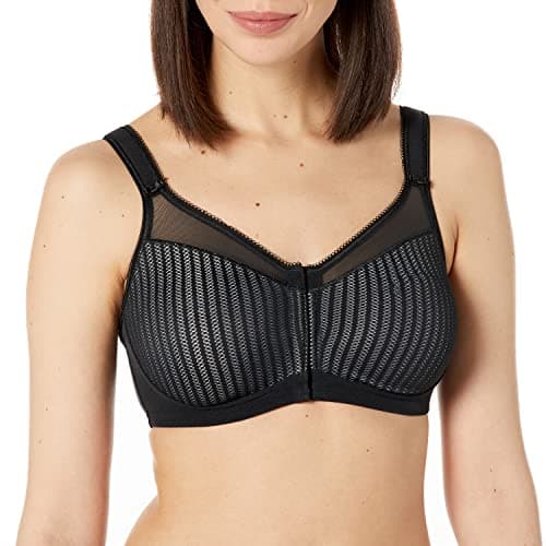 Image of Berlei Beauty Stripe Non Wired Front Fastening Minimiser Bra (34FF, Black/Grey)