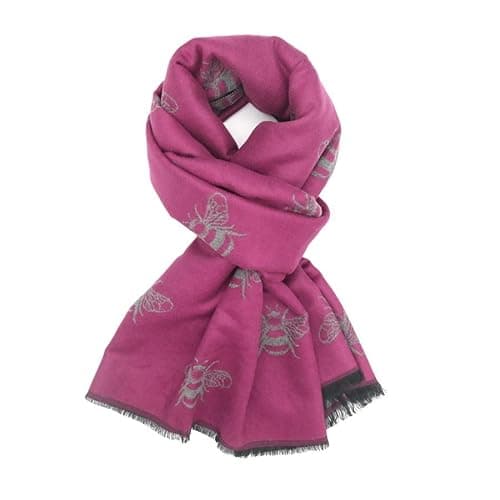 Image of LilyRosa® Bee Winter Scarf Reversible Cosy Warm Blanket Shawl Scarfs Bees Large Grey Pink Blue Mustard Orange (Purple Grey)