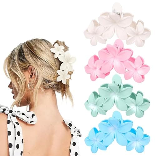 Image of Large Flower Hair Claw Clips Nonslip Flower Claw Clips Strong Hold Hawaiian Claw Clip for Medium Thick Hair Women and Girls Hawaii Hair Accessorie (Bright color Pink)