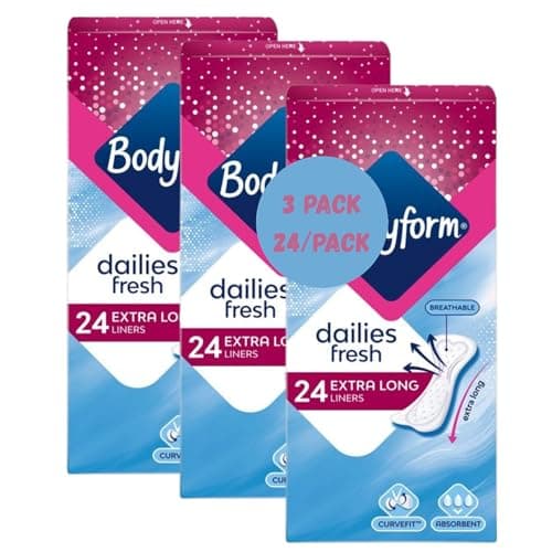 Image of Extra Long Panty Liners for Women | 3 Pack x 24 Body Form Panty Liners Extra Long Dailies per Pack