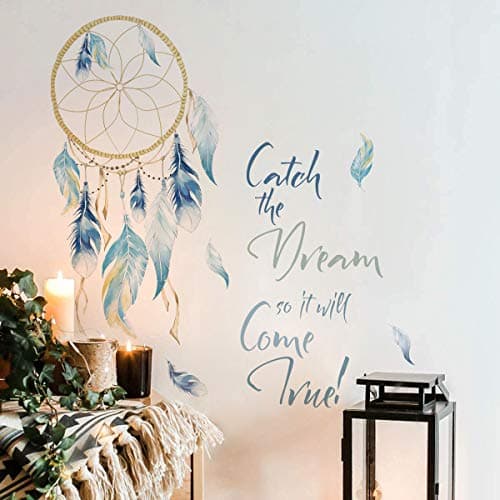 Image of Runtoo Dream Catcher Quotes Wall Stickers Colorful Feathers Wall Art Decals Bedroom Living Room Home Decor