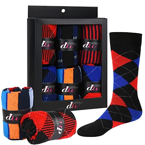 Image of Debra Weitzner Mens Dress Socks with Gift Box - Cotton Colorful Classic Argyle Sock - Patterned Crew Socks for Men 6 Pairs by , Red Assorted, 9-13 UK
