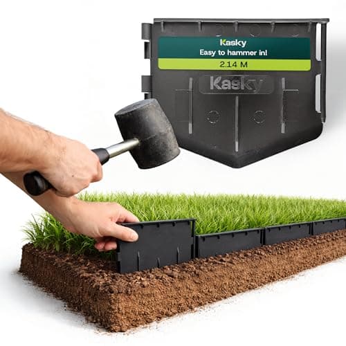 Image of Easy to Install Lawn Edging Border - Simply Hammer into Place, No Trenches to Dig - Durable & Flexible Garden Edging - Invisible Grass & Path Edge from Recycled Plastic - 2.14 m / 7 ft Long