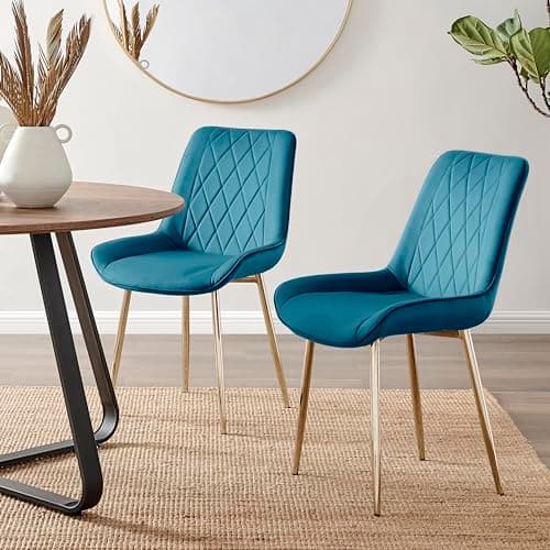 Image of Furniturebox UK 2x Pesaro Velvet Gold Chrome Metal Leg Modern Contemporary Luxury Dining Kitchen Chairs Set (2x Blue Pesaro Gold Chairs)