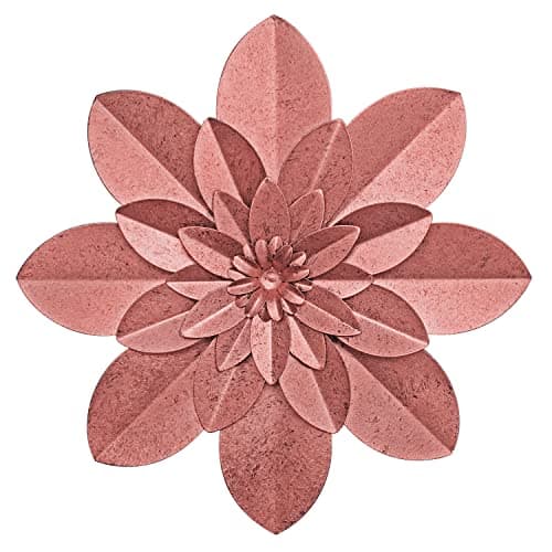 Image of Rose Gold Metal Flower Wall Art Decor, 9.5“ Rustic Modern Floral Sculpture, Distressed Iron Wall Hanging Home Decoration Accent Artworks for Indoor Kitchen Bedroom Living Room Office Outdoor Garden