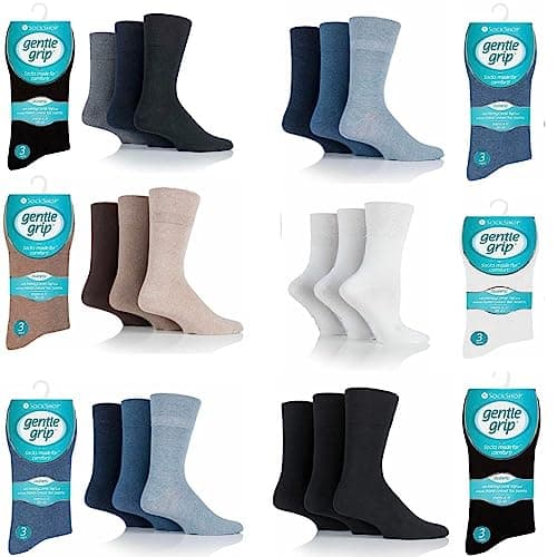 Image of Gentle Grip Diabetic Socks For Men 6-11, Non Elastic Loose Fit Honeycomb Socks, Smooth Hand Linked Toe Seams Sock For Diabetes Swollen Legs (3 Pairs, Black)