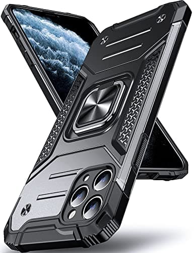 Image of DASFOND Designed for iPhone 11 Pro Max Case, Military Grade Shockproof Protective Phone Case Cover with Enhanced Metal Ring Kickstand [Support Magnet Mount] for iPhone 11 Pro Max 6.5 inch, Black