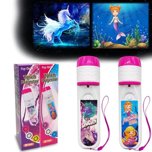 Image of Pup Go Mermaid & Unicorn Torch and Projector for Kids Ages 3+, 2-Pack with 6 Discs and 48 Images, Fairy Unicorn Toy for Girls, Pink Kids Torch, Educational Science Kits for Toddlers and Children